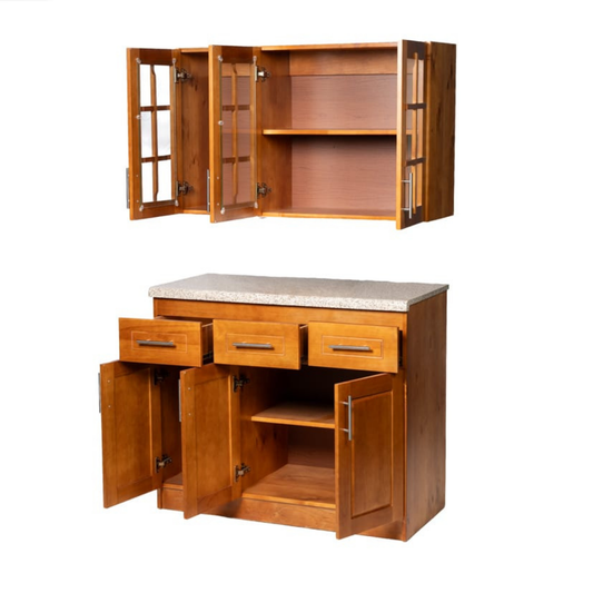 Mueble de Cocina Set Elevacion y base Berin Madera Nogal 3 Puertas