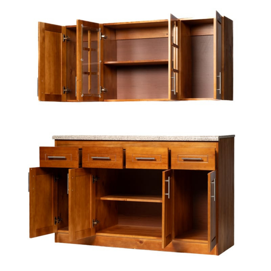 Mueble de Cocina Set Elevacion y base Berin Madera Nogal 4 Puertas