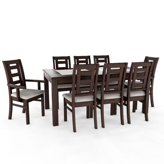 JUEGO DE COMEDOR PORCELANATO SEVILLA 8 PERSONAS CHOCOLATE MADERA INCLUYE 2 SITIALES