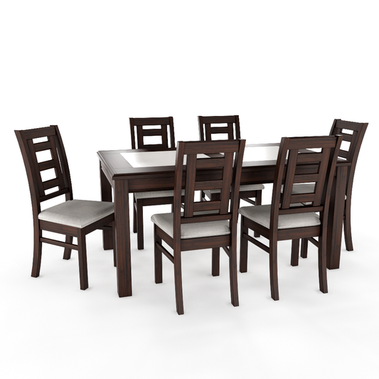 JUEGO DE COMEDOR PORCELANATO SEVILLA 6 PERSONAS CHOCOLATE MADERA