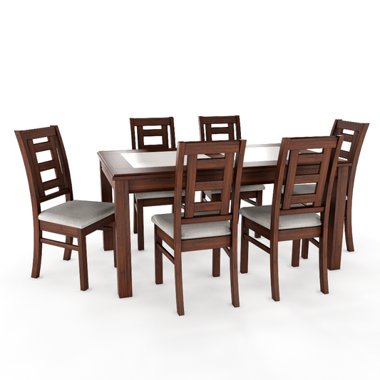 JUEGO DE COMEDOR PORCELANATO SEVILLA 6 PERSONAS NOGAL MADERA