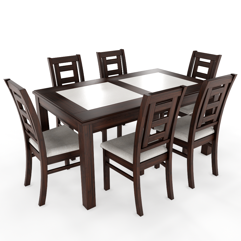 JUEGO DE COMEDOR PORCELANATO SEVILLA 6 PERSONAS CHOCOLATE MADERA