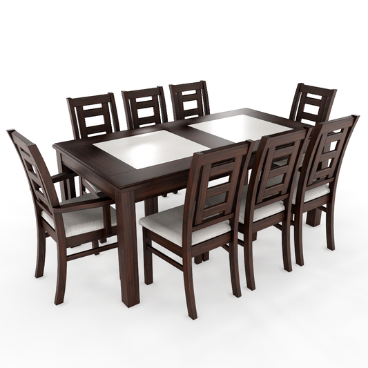 JUEGO DE COMEDOR PORCELANATO SEVILLA 8 PERSONAS CHOCOLATE MADERA INCLUYE 2 SITIALES
