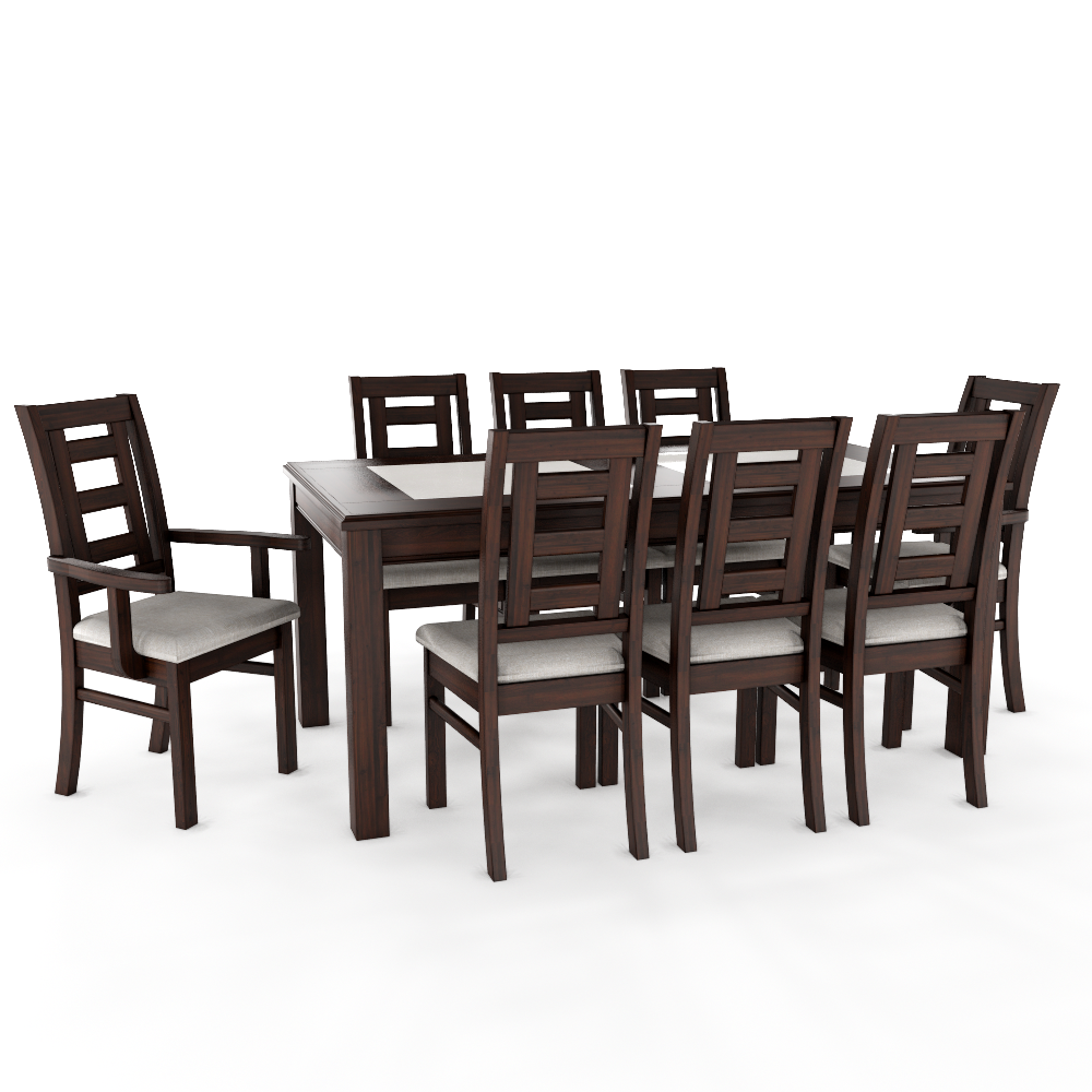 JUEGO DE COMEDOR PORCELANATO SEVILLA 8 PERSONAS CHOCOLATE MADERA INCLUYE 2 SITIALES