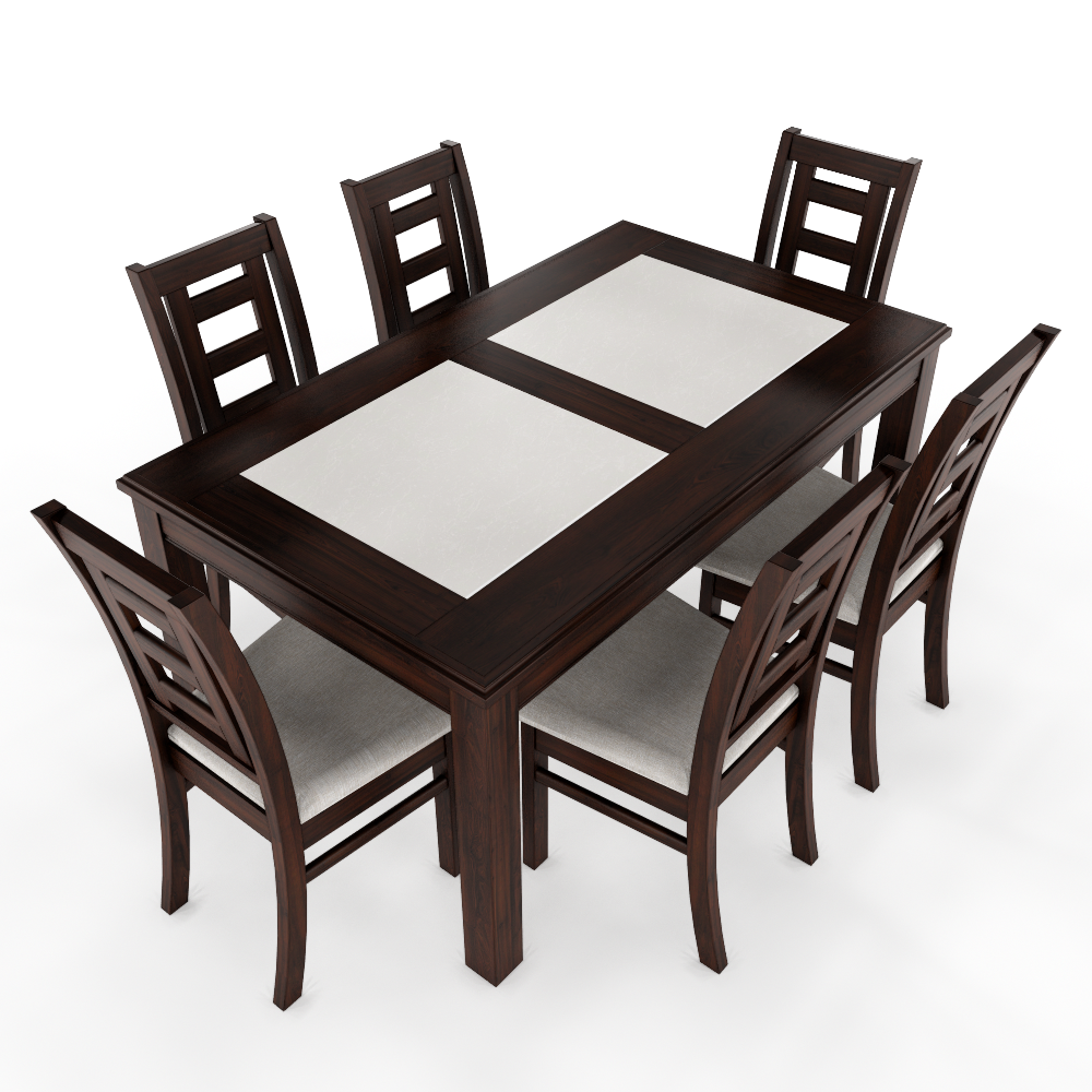 JUEGO DE COMEDOR PORCELANATO SEVILLA 6 PERSONAS CHOCOLATE MADERA