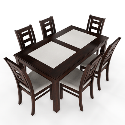 JUEGO DE COMEDOR PORCELANATO SEVILLA 6 PERSONAS CHOCOLATE MADERA