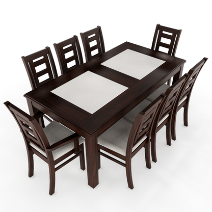 JUEGO DE COMEDOR PORCELANATO SEVILLA 8 PERSONAS CHOCOLATE MADERA INCLUYE 2 SITIALES