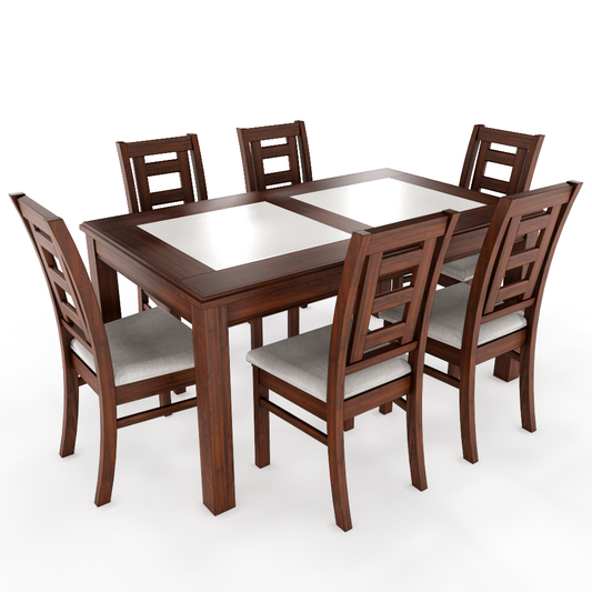 JUEGO DE COMEDOR PORCELANATO SEVILLA 6 PERSONAS NOGAL MADERA