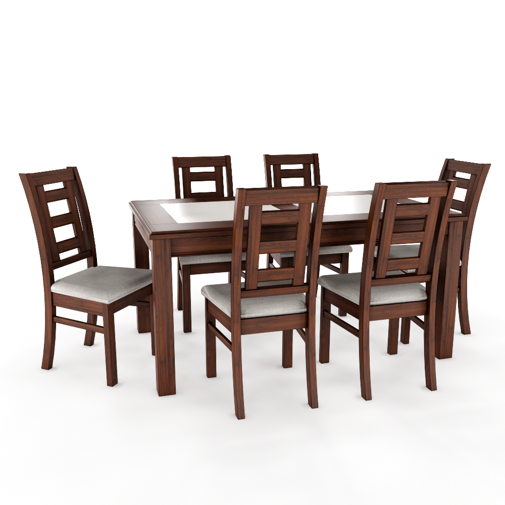 JUEGO DE COMEDOR PORCELANATO SEVILLA 6 PERSONAS NOGAL MADERA