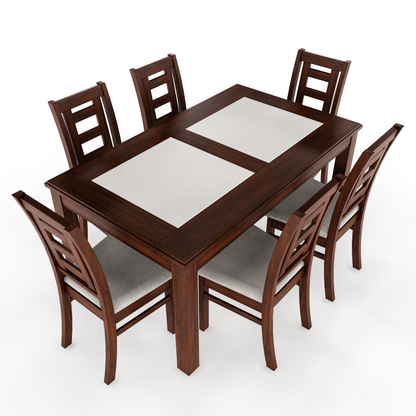 JUEGO DE COMEDOR PORCELANATO SEVILLA 6 PERSONAS NOGAL MADERA